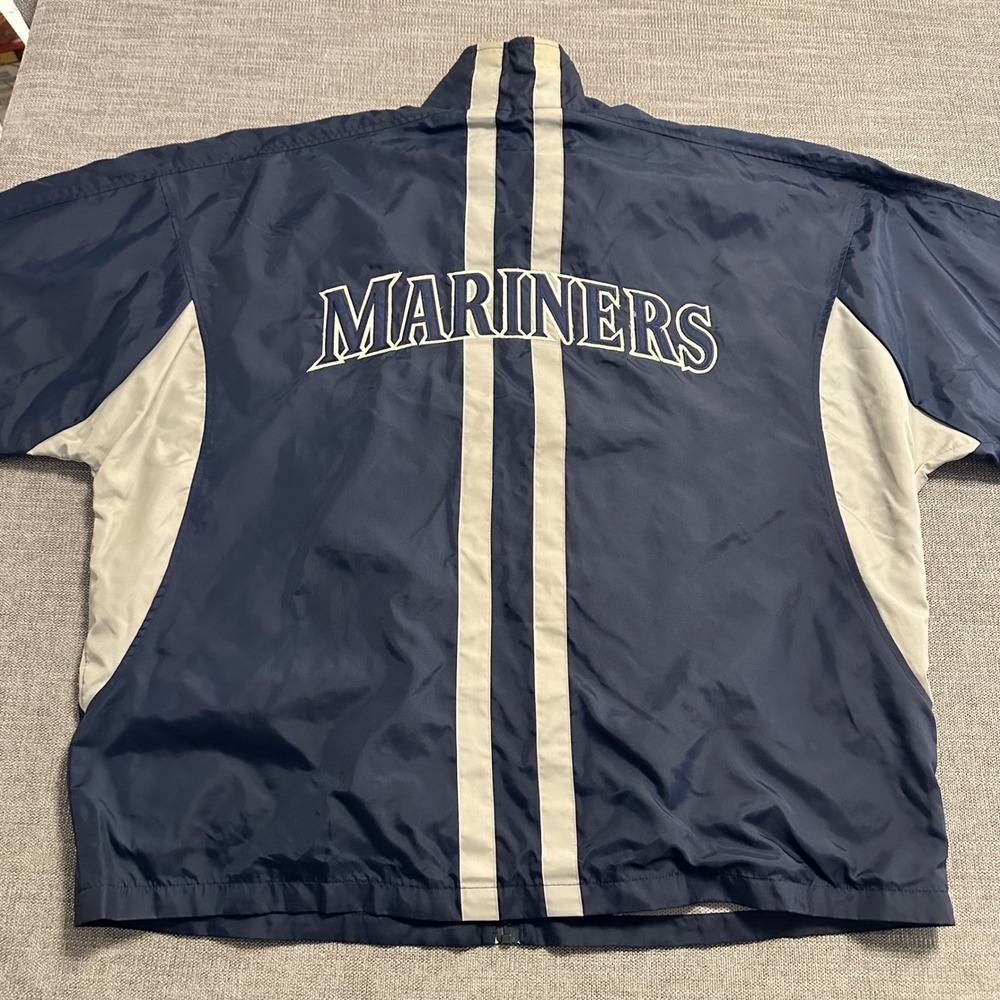 Majestic Seattle Mariners Windbreaker Mens XXL Navy Blue Full Zip MLB Jacket - Picture 2 of 11
